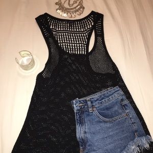Woven black tank top